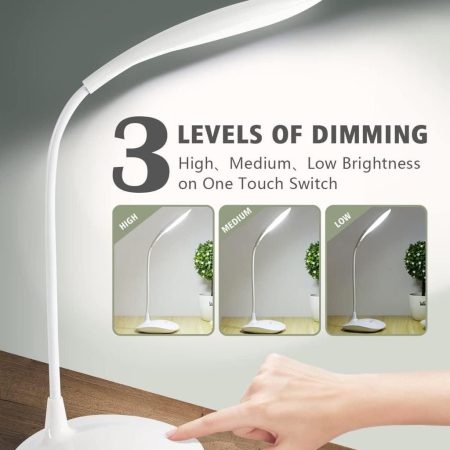 3 Levels Dimming LED Desk Lamp Smart Touch Control Flexible Eye-Protection Study Light